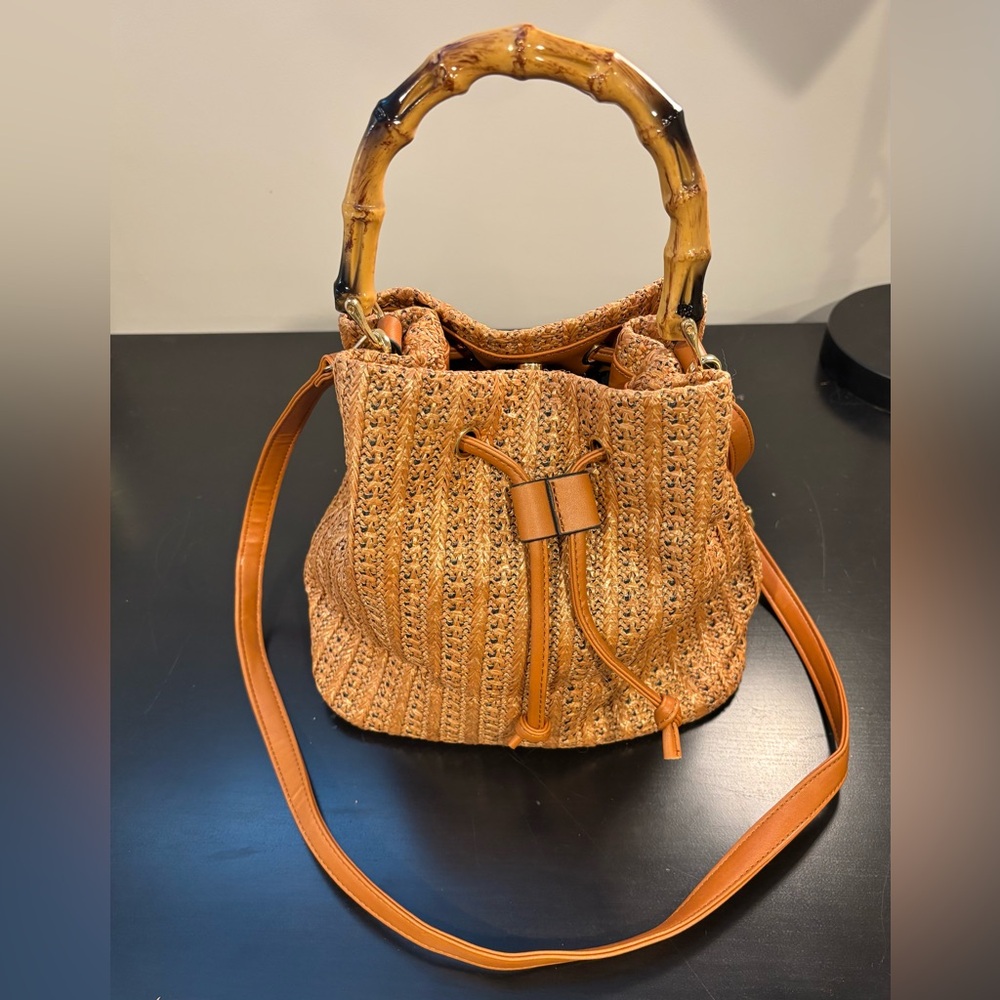 New York & Company Raffia Woven Satchel Handbag